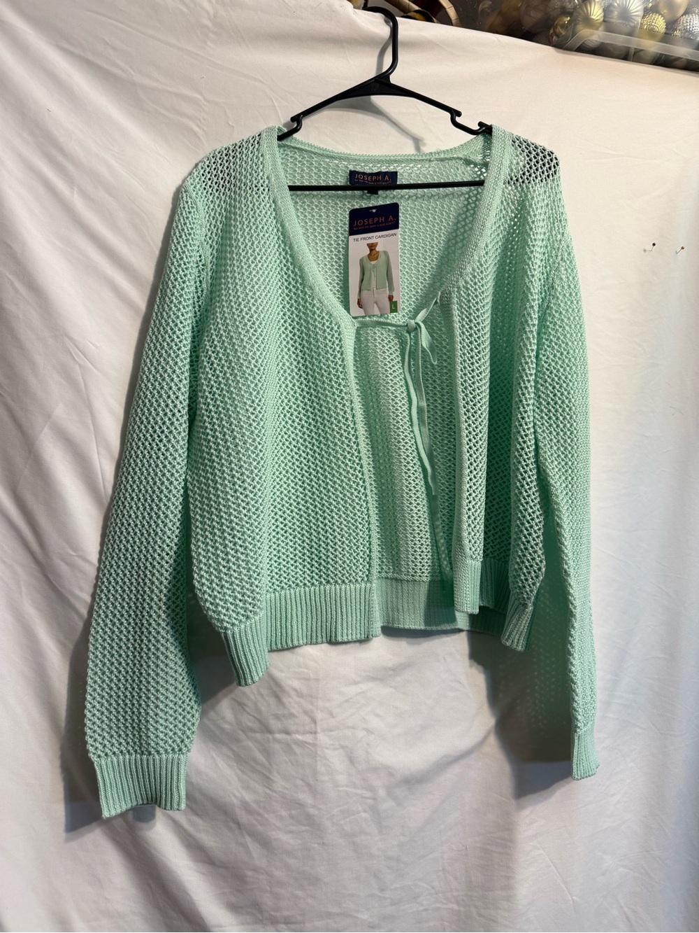 Joseph Mint-Teal Open Knit Tie-Front Cardigan